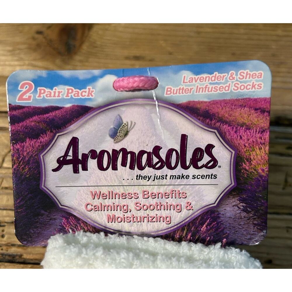 Aromasoles Lavender & Shea 2 Pair Pack One Size Butter Infused Socks NWT - Picture 4 of 4